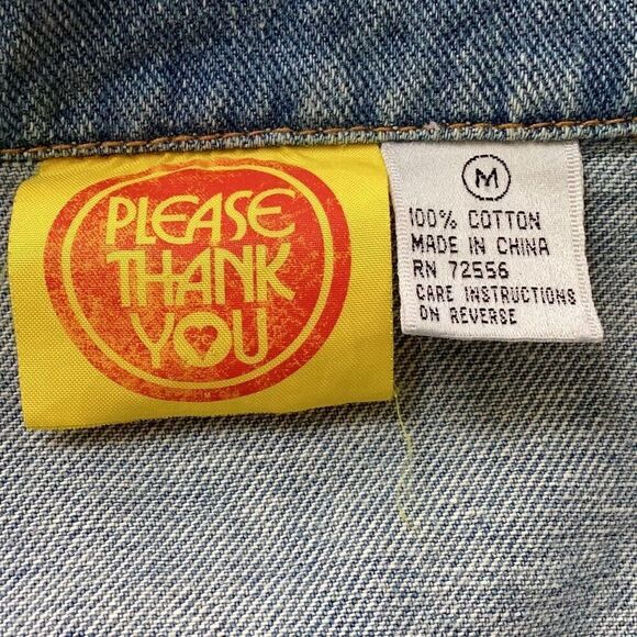 Vintage Please Thank You Distressed Jean Denim Jacket Medium - Picture 7 of 7